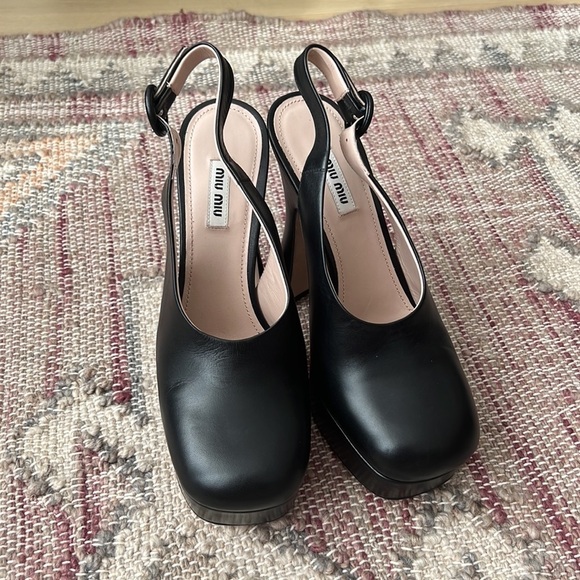 Miu Miu | NWOB Fall 2020 Black Leather Mary Jane Platform - Size IT 39 - Picture 7 of 13